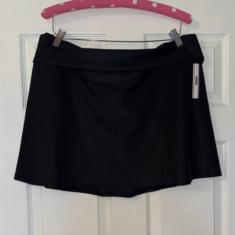 Victorias Secret PINK NWT Black Ribbed fold over skirt